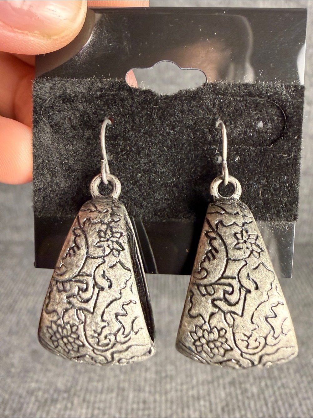 Women's Silver-Tone Floral Engraved Dangle Earrings
